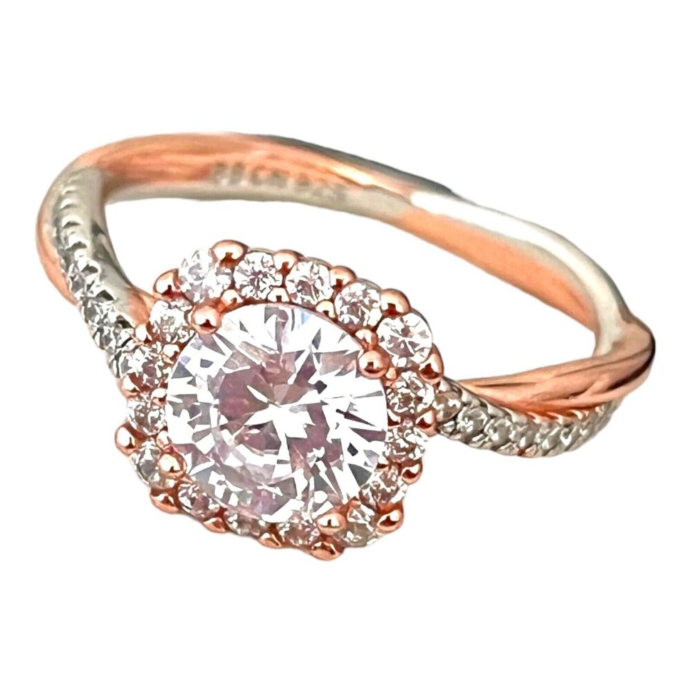 New Sterling Silver Ring 925 CZ Halo Engagement Rose Gold 7 - 1E